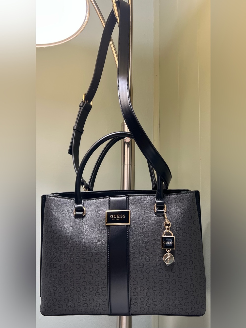 Guess Black Signature Tote with Gold Charm